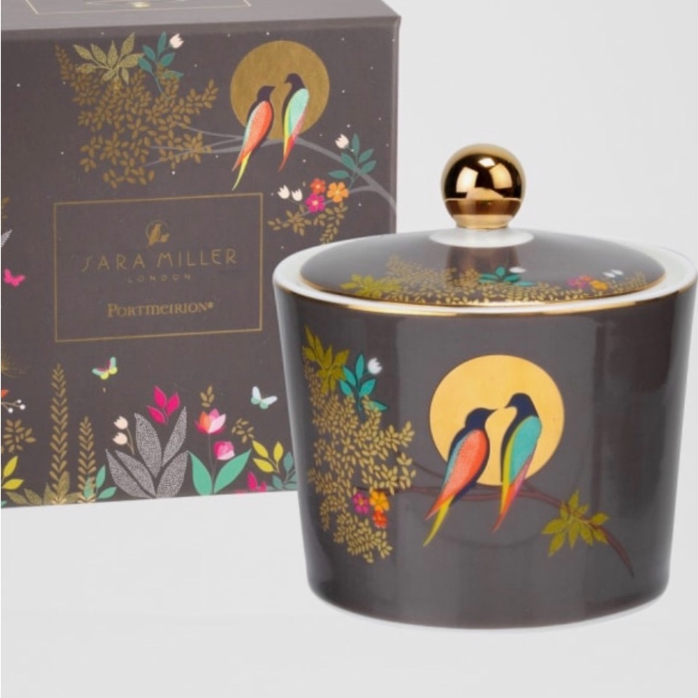 Spode Gray and Gold Tea Caddy with Colorful Bird Design